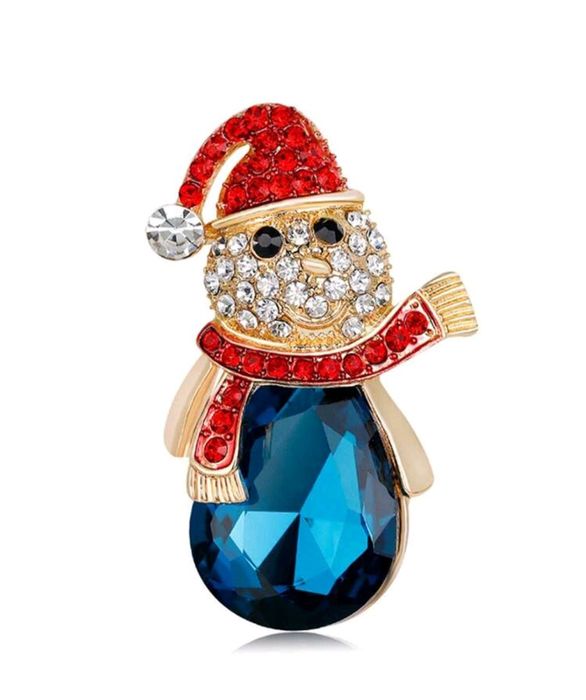 Broszka świąteczna bałwanek z kryształkami