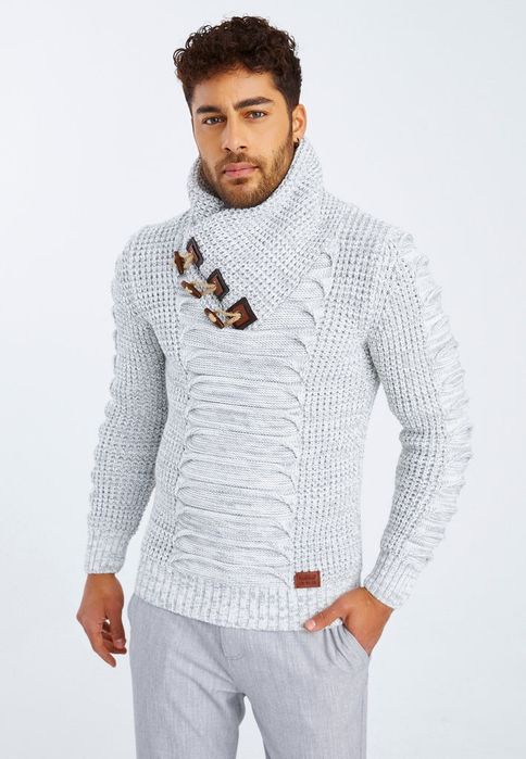 Modny szary męski sweter z dzianiny XXL