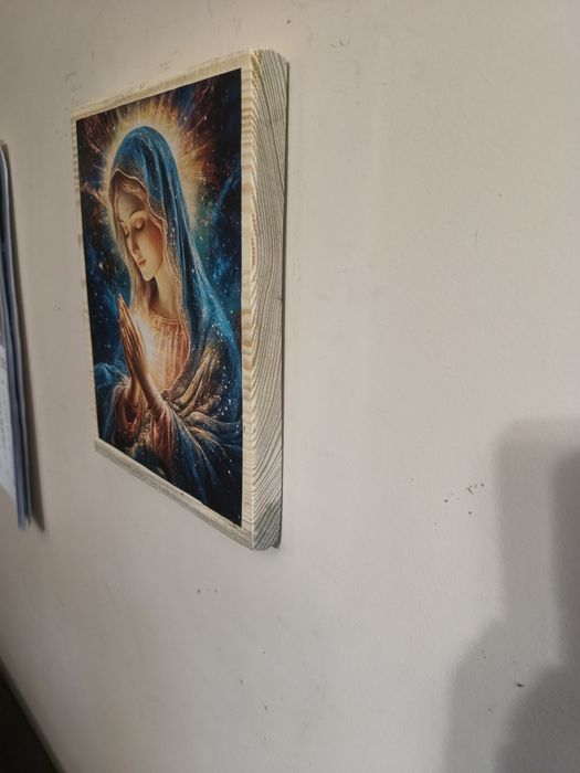 Matka Boża, grafika na desce swierkowej