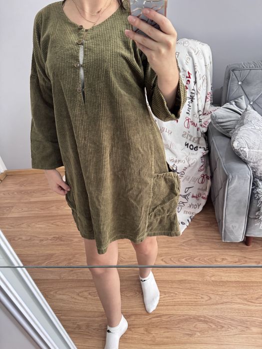 Gudrun Sjöden – sukienka/tunika z prążkowanej 100% bawełny, khaki/oliwkowa