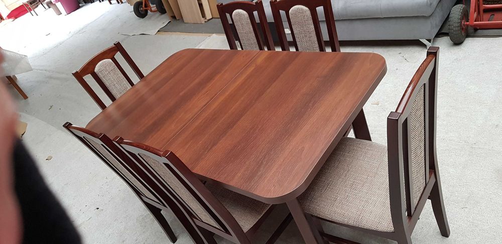 Nowe : STÓŁ + 6 KRZESEŁ, orzech + cappuccino , dostawa cała POLSKA