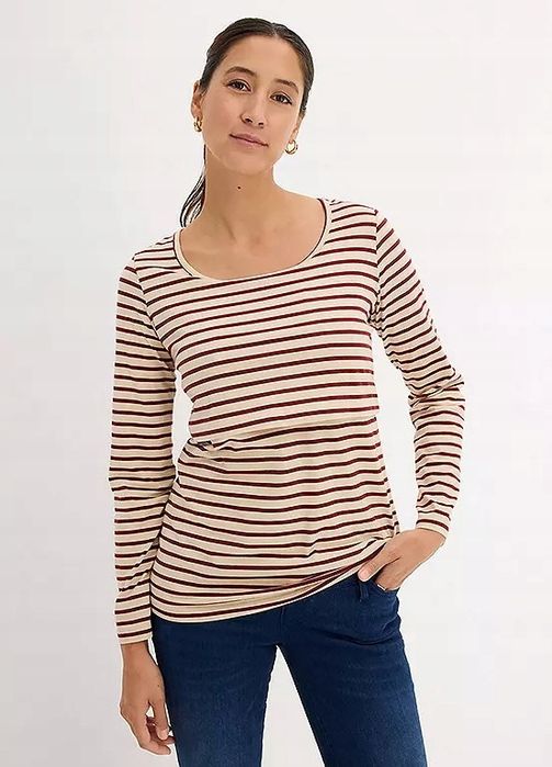 B.P.C bluzka ciążowa i do karmienia beżowa w bordowe paski ^48/50