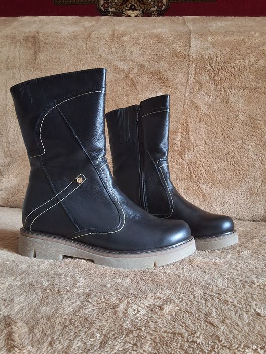 Зимние сапоги, Полусапожки. Кожа + цигейка (new)