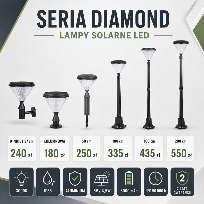 Lampy solarne ogrodowe LED DIAMOND 50 100 160 200 cm