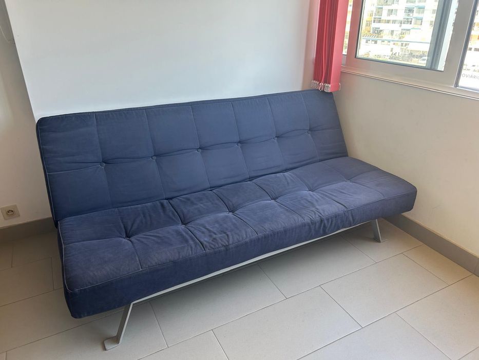 Sofá azul sofá cama com laterais reclináveis
