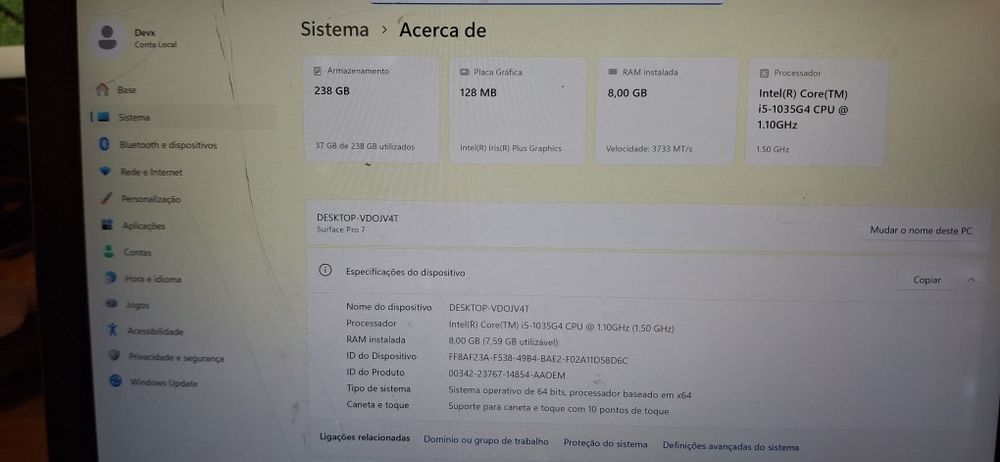 Microsoft surface pro 7 Core I5 10th