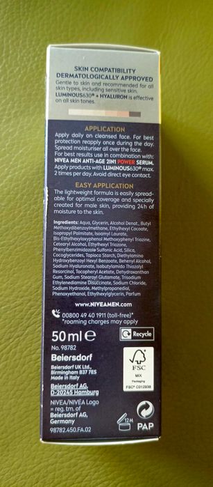 NIVEA MEN Anti-Age 2w1 Power Moisturiser SPF 30, 50ml