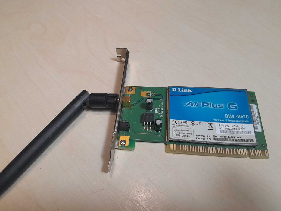 Бездротовий мережевий адаптер PCI для ПК. D-Link AirPlus G DWL-G510.