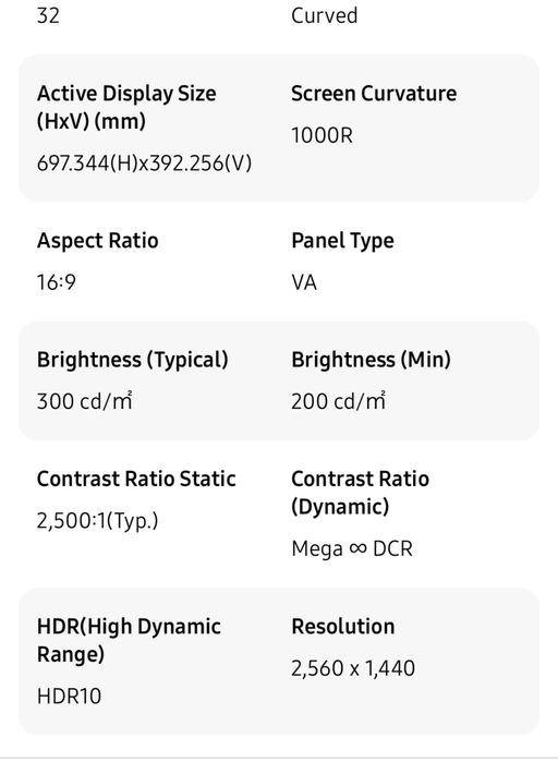 Samsung Odyssey G5 32 inch curved Monitor 2K resolution