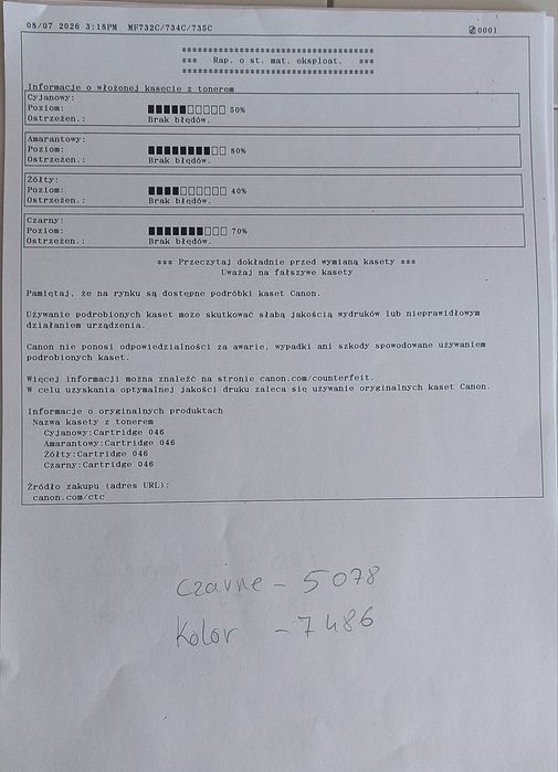 Canon i-SENSYS MF735cx drukarka A4, kolor, WiFi, GOTOWA DO PRACY