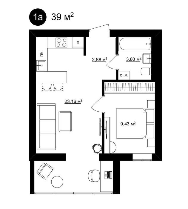 Продаж!  39 м2  в комплексі "HARMONY", апартаменти 1-кім.