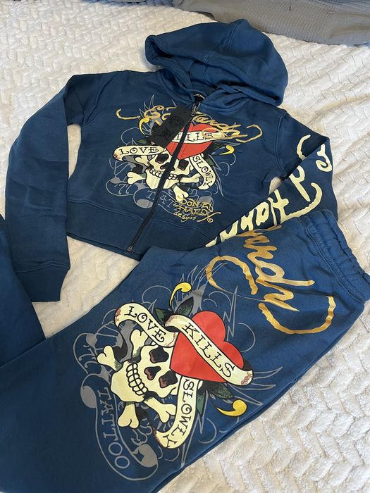 Ed hardy granatowy komplet dresowy secik dresy bluza swag baddie y2k