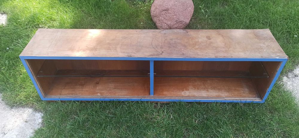 Komoda Rtv na telewizor półka PRL drewniana drewno szkło na książki