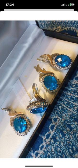 Серьги , кольцо , кулон серебро с золотом