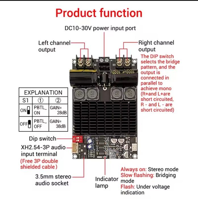 Усилитель мощности TPA3221 2*100W, PBTL 200 W, ZK-2001, сабвуфер, ТОП