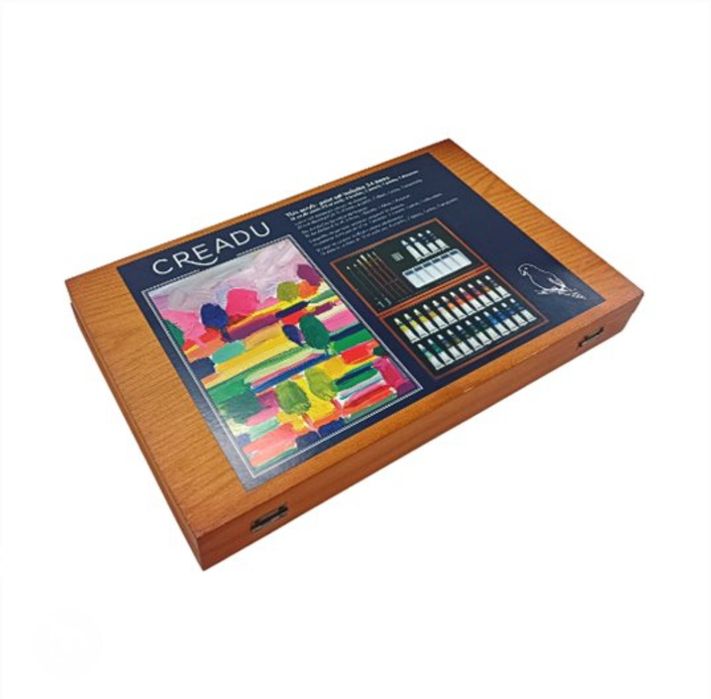 Zestaw farb akrylowych Creadu w drewnianej walizce