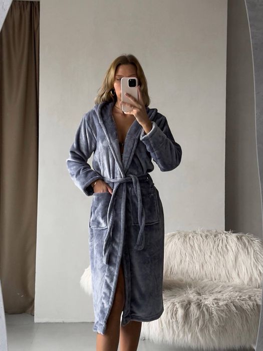 М/L та XL/XXL Мʼякий халат зі шліфованої махри з подвійним капюшоном
