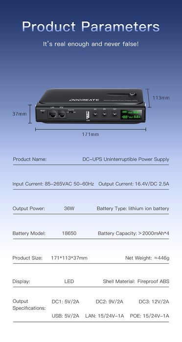 ДБЖ (UPS) DOCREATE DC1036L  для роутера, міні-ПК, IP-камер