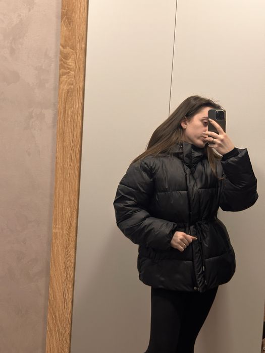 Нова демісезонна куртка пуфер жіноча на завязках коричнева чорна