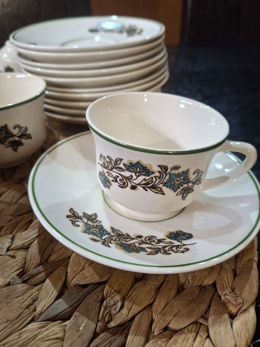 Elegantíssimo Conjunto Sacavém 24 Peças - Padrão Floral Verde