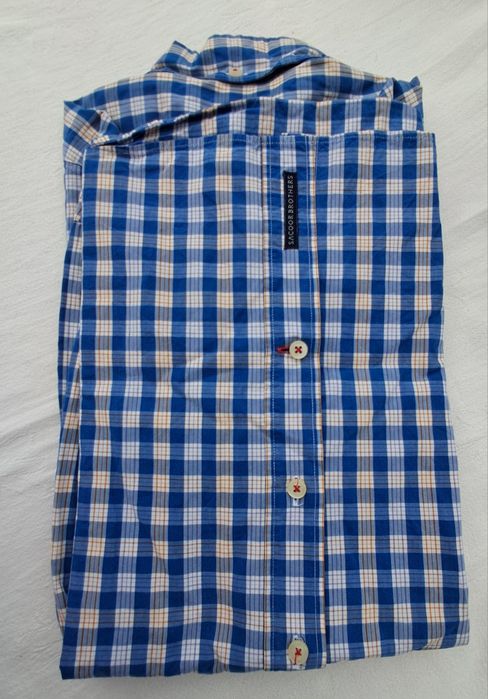 Camisa Homem Sacoor Brothers Tam. M – Padrão Xadrez Azul e Castanho / Amarelo