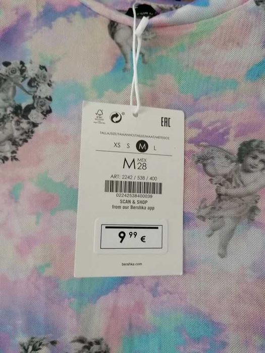 Top koszulka t-shirt siateczka z siatki aniołki vintage Bershka M