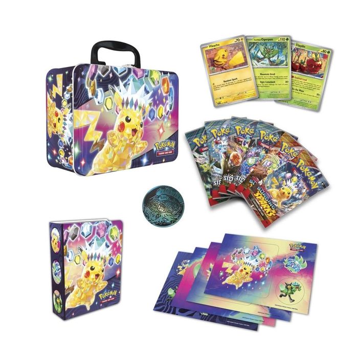 Caixa metalica + Cartas Pokémon TCG + Moeda (seladas)