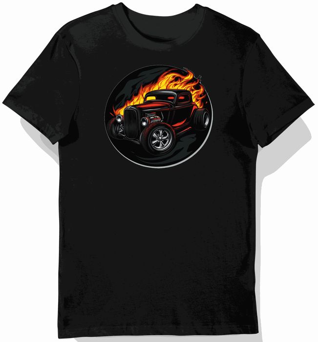 Koszulka męska czarna z motywem płomieni hot rodu S