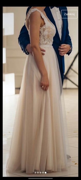 Suknia ślubna ecru tiul biało beżowa r 36/38