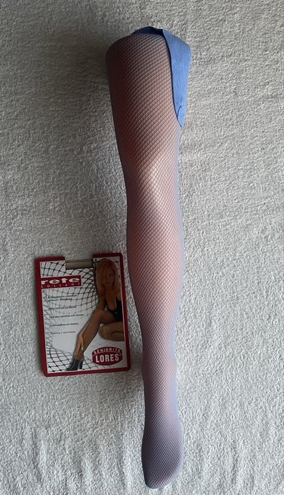 Nowe rajstopy kabaretki błękitne małe oczka