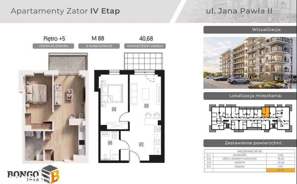 Mieszkanie na sprzedaż Zator Jana Pawła II 2 pokoje, 40 m² \ widokowe