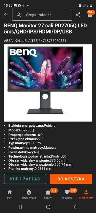 Monitor BENQ  27 cali  PD 2705Q LED