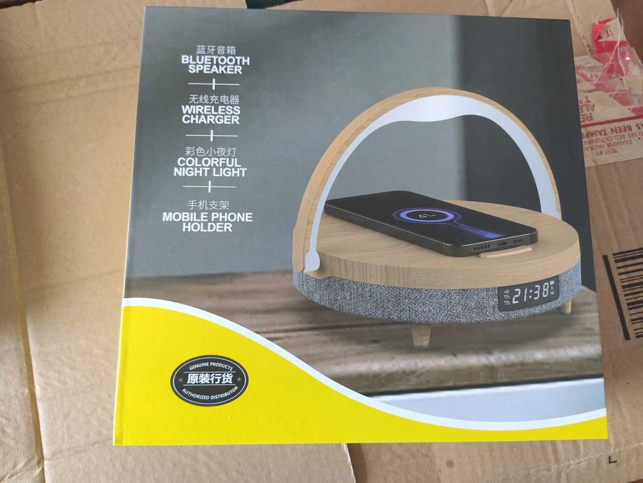 Candeeiro LED 5 em 1 | Carregador Wireless + Coluna Bluetooth + Relógio