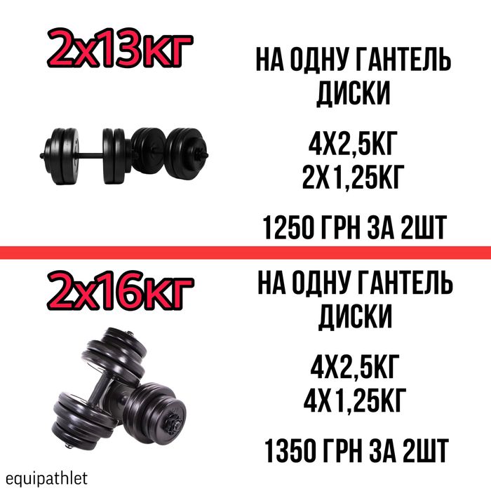 Розбірні  гантелі  1-2шт по 8КГ/11/КГ16КГ/18КГ/21КГ/26КГ гантели