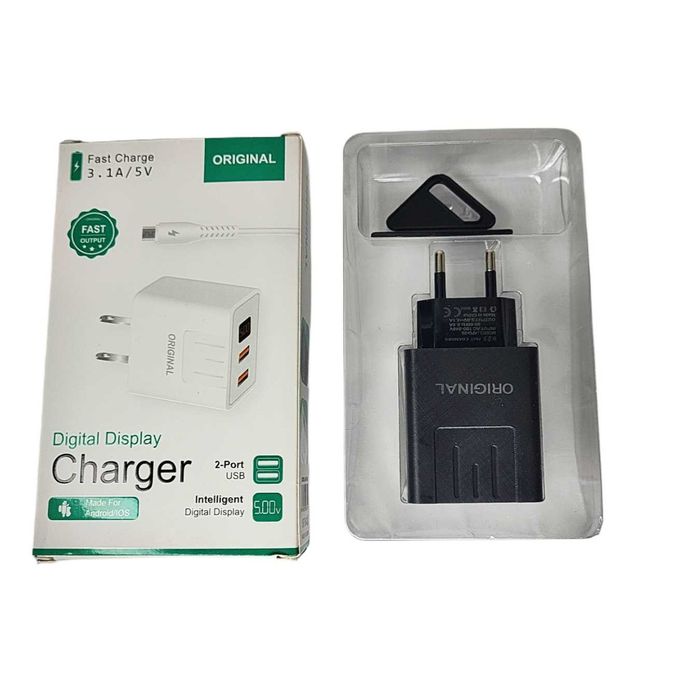 Зарядное устройство адаптер 2 USB LED дисплеем Быстрая зарядка