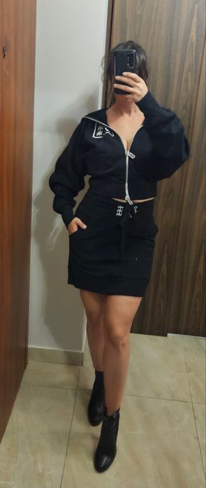 Czarny komplet bluza spódnica Robert Kupisz