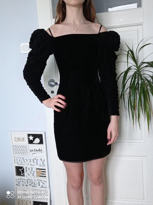 Dior czarna welurowa sukienka wieczorowa 36 S retro vintage wesele bal