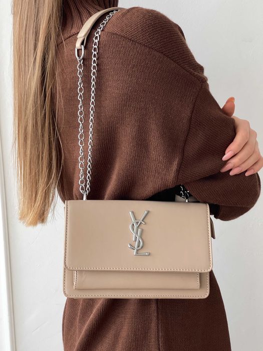 Жіноча сумка клатч Saint Laurent через плечо  Лоран серебро