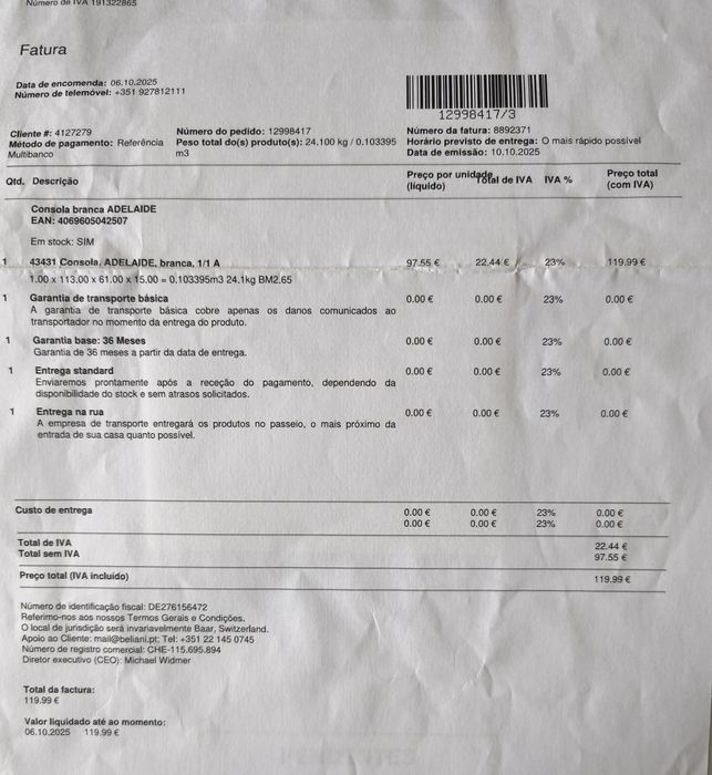 Consola MDF lacado branco brilho com duas gavetas e pernas metal