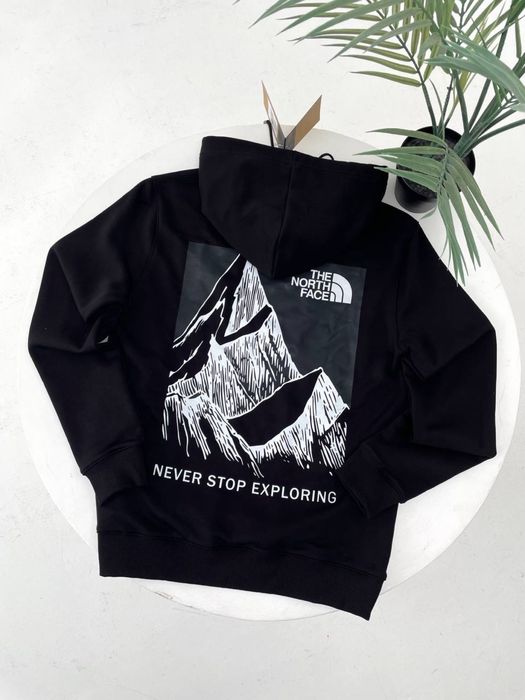 Худі The North Face чорний/ кофта тнф біла з горами/ светр tnf теплий