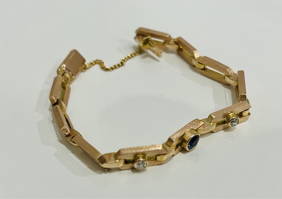 Pulseira ouro amarelo e rosa 14k diamantes safira