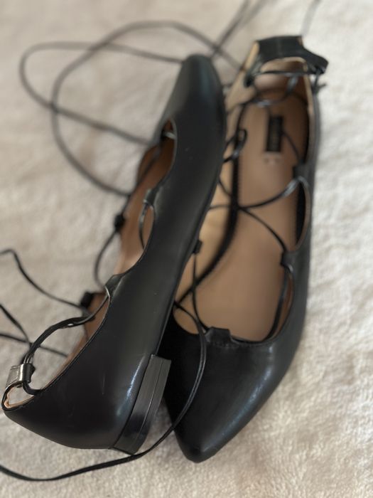 Baletki gladiatorki skora nat. baleriny czółenka wiązane 39