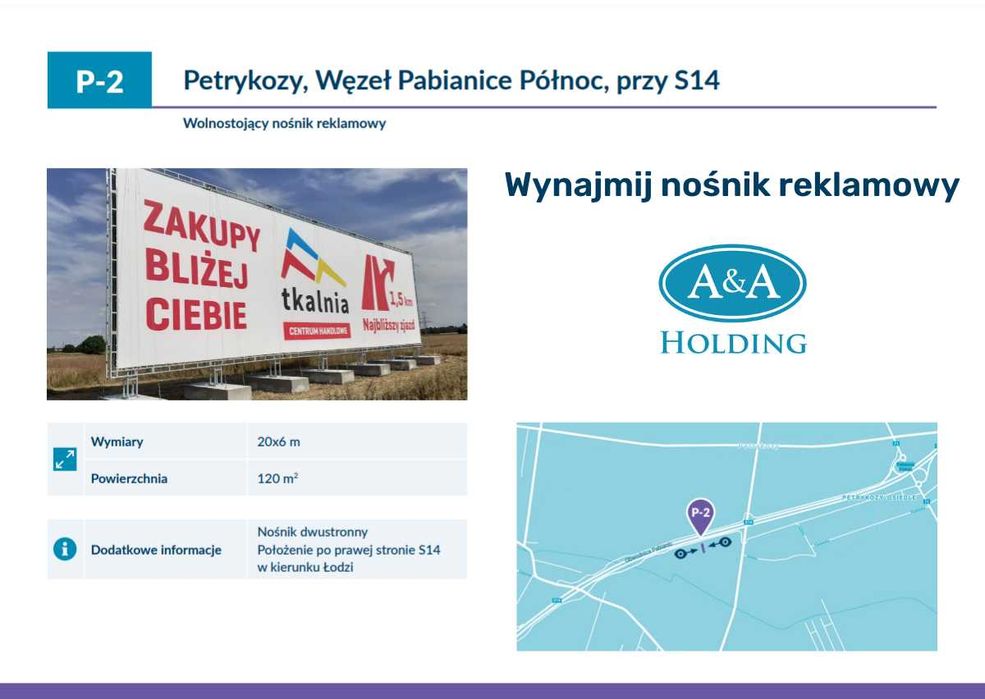 Nośnik reklamowy 120m² przy drodze ekspresowej S14