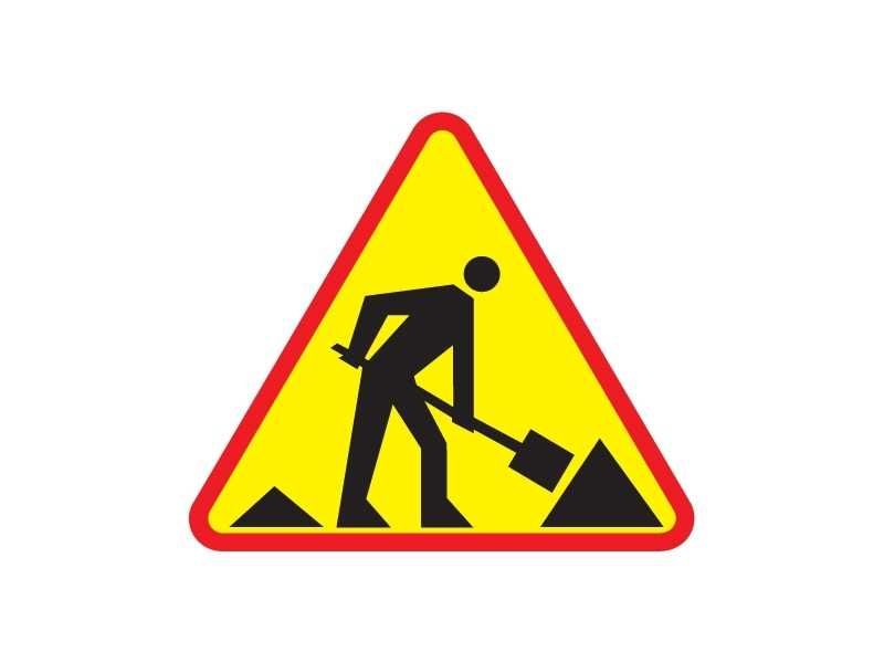 Kompletny zestaw znaków, zajęcie pasa drogowego, roboty drogowe