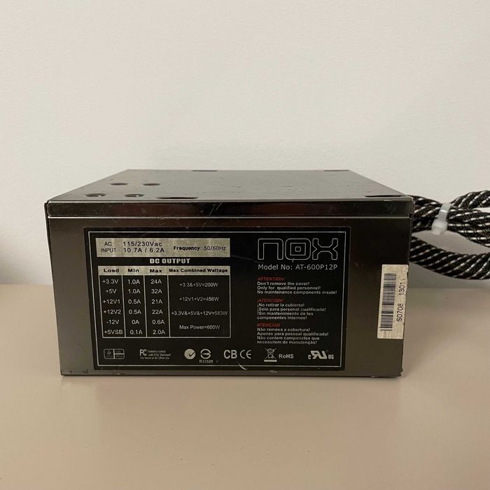 Fonte alimentação Nox AT-600P12P