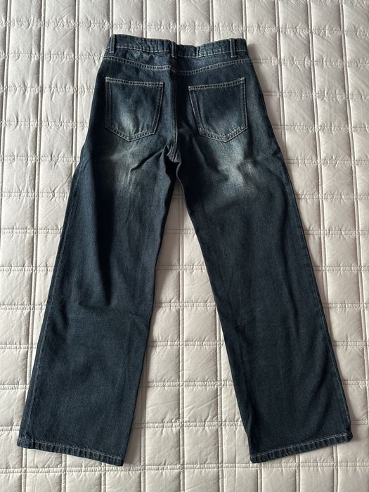 ciemno granatowe basic proste luźne baggy jeans Bershka
