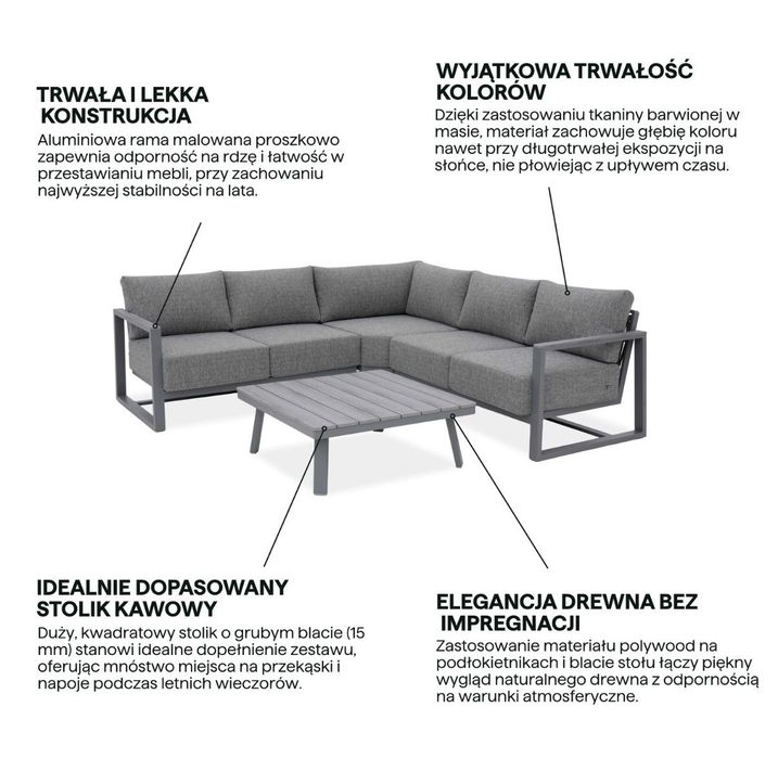 Narożnik aluminiowy do ogrodu STELVIO CAFFE Grey - FURRORE