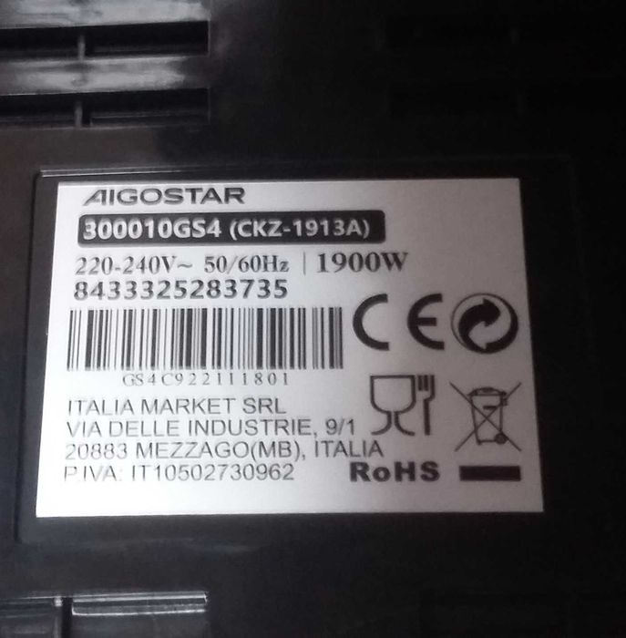 Frytkownica beztłuszczowa Aigostar Air Fryer 7L  1900W