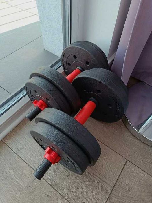 Zestaw Hantle Bitumiczne Regulowane 2x10 kg z Funkcją Sztangi Nowe