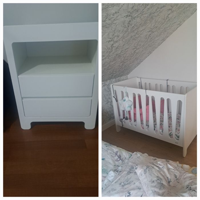 Łóżeczko 120 x 60 i przewijak - komoda pinio